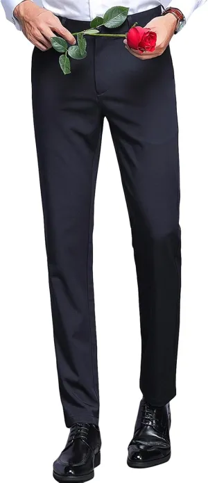 Men's Stretch Dress Pants Slim Fit Skinny Suit Pants Chino Pants Comfort Straight Flat Front Dress Pant (29,Blue)
