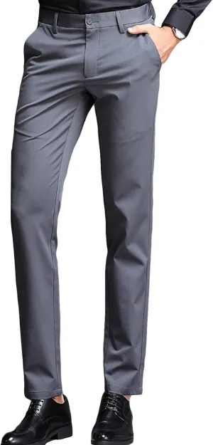 Men's Stretch Dress Pants Slim Fit Skinny Suit Pants Chino Pants Comfort Straight Flat Front Dress Pant (36,Grey)