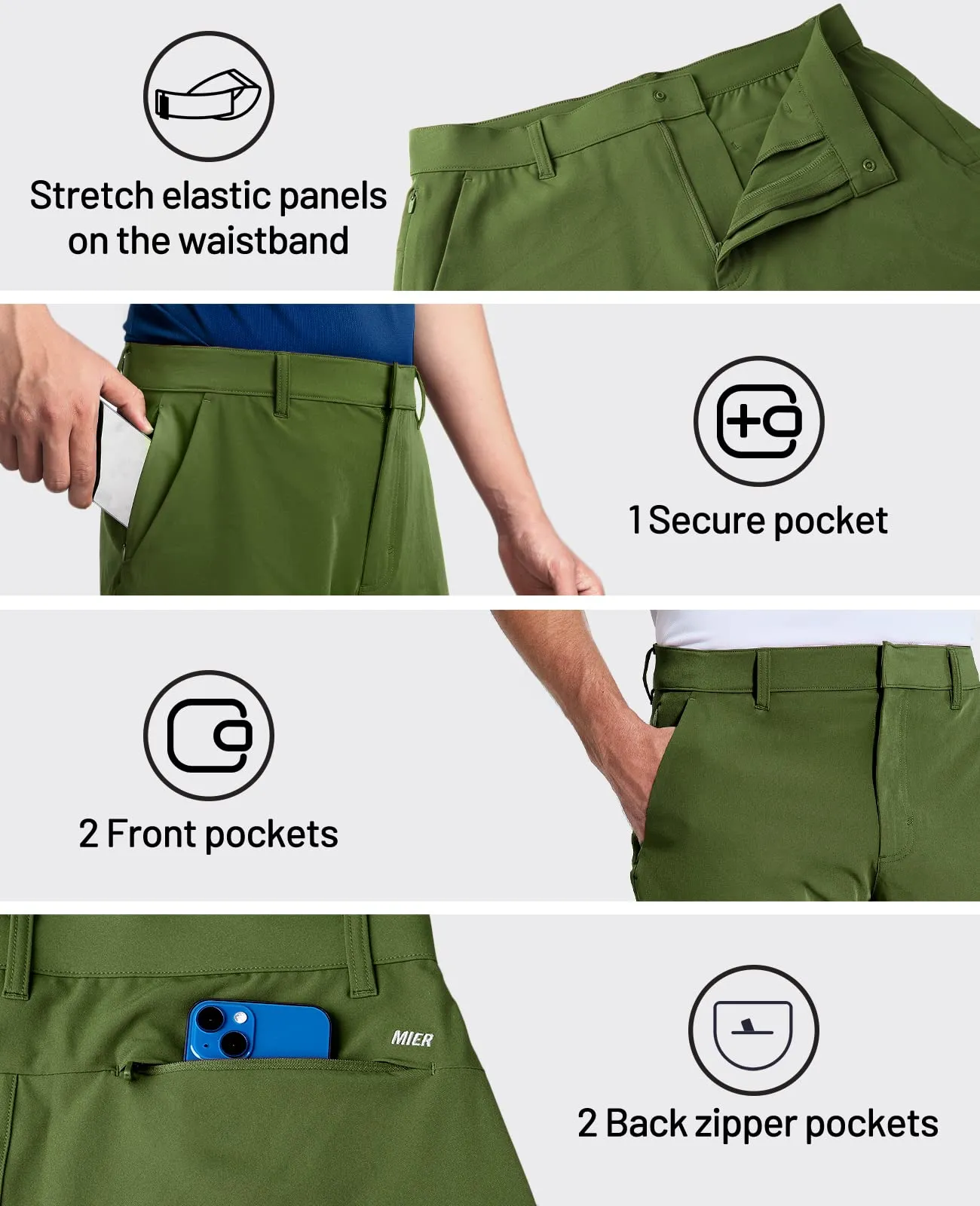Men's Stretch Golf Shorts 5 Pockets 8" Quick Dry Shorts