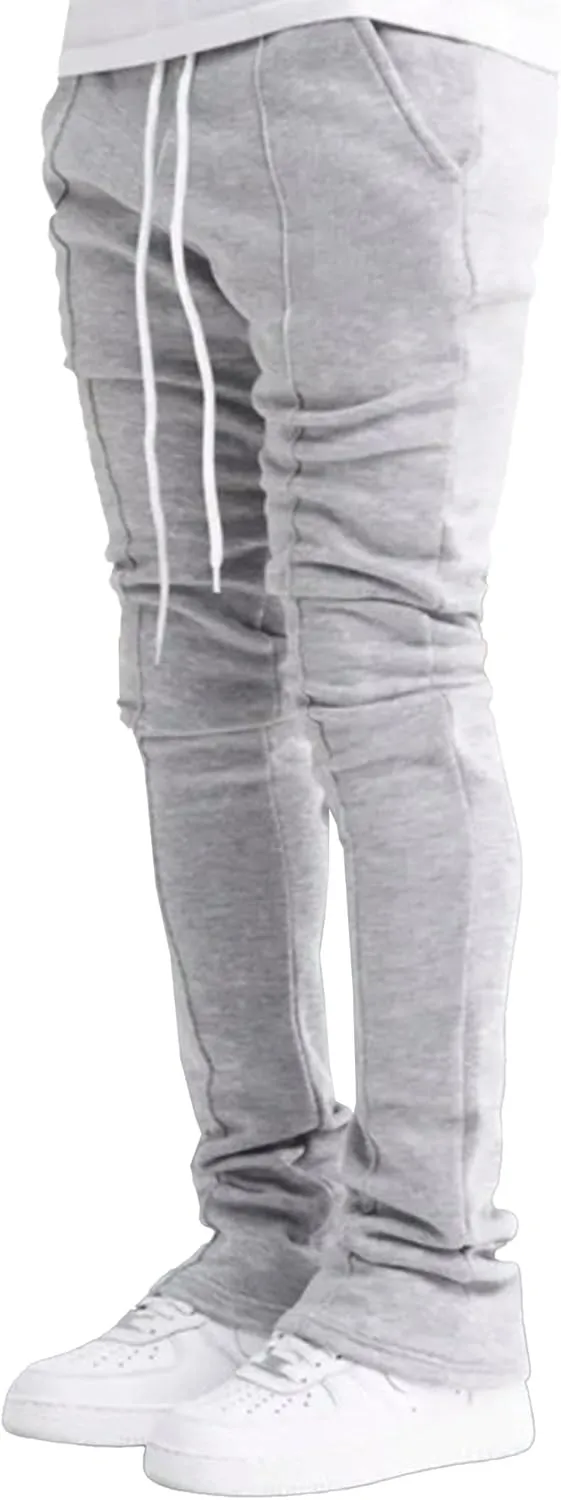 Men's Stylish Slim Fit Streetwear Pants Drawstring Casual Tapered Trousers Solid Elastic Waist Outdoor Pants
