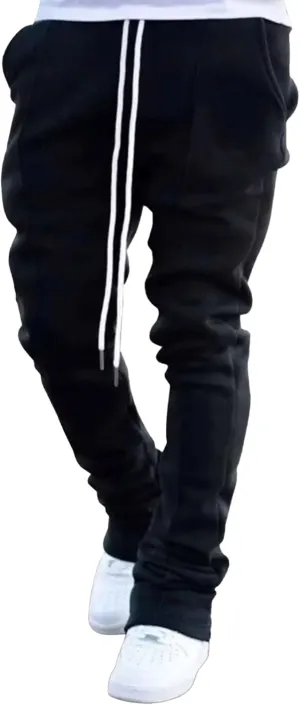 Men's Stylish Slim Fit Streetwear Pants Drawstring Casual Tapered Trousers Solid Elastic Waist Outdoor Pants