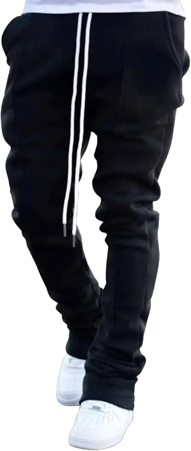 Men's Stylish Slim Fit Streetwear Pants Drawstring Casual Tapered Trousers Solid Elastic Waist Outdoor Pants