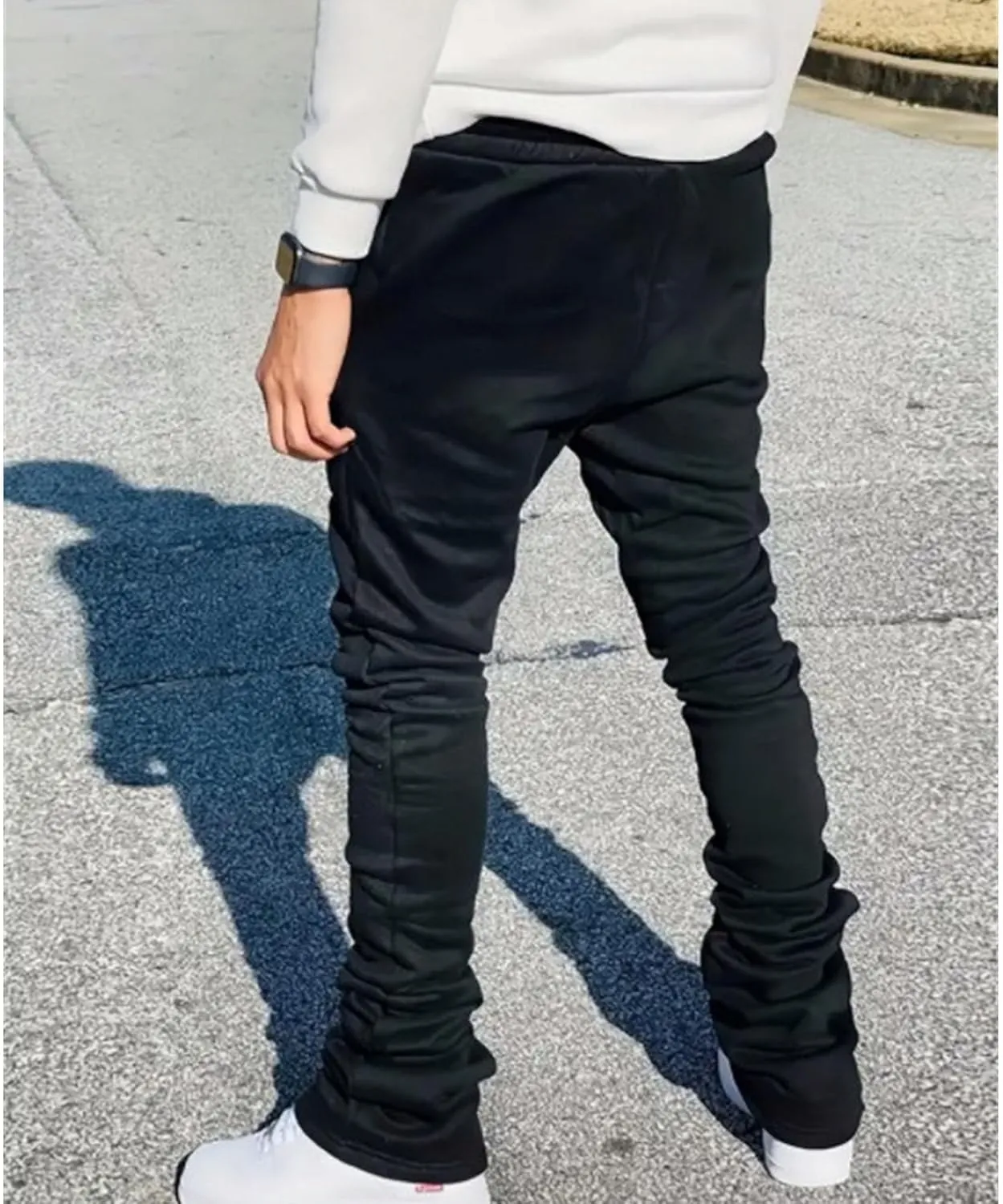 Men's Stylish Slim Fit Streetwear Pants Drawstring Casual Tapered Trousers Solid Elastic Waist Outdoor Pants