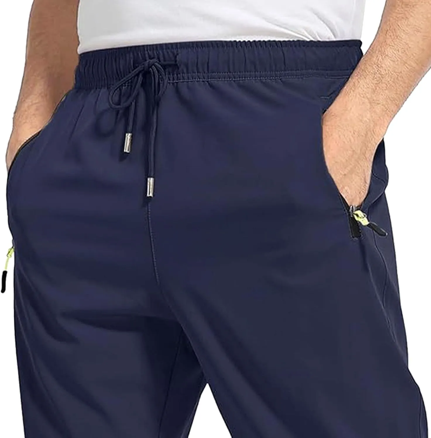 Men's Summer Drawstring Joggers Pants Stretch Elastic Waist Hiking Trousers Casual Solid Slim Fit Outdoor Pants