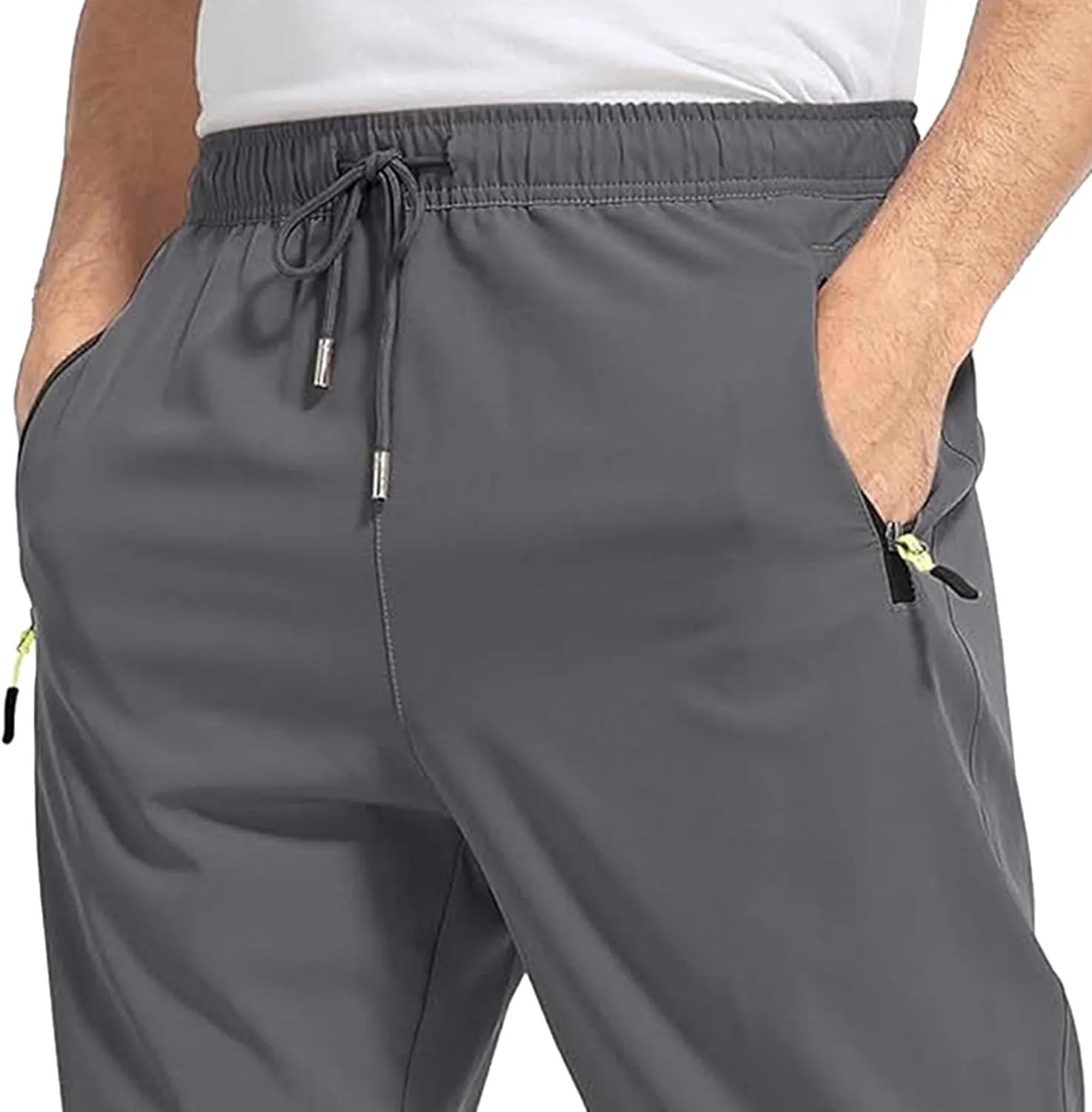 Men's Summer Drawstring Joggers Pants Stretch Elastic Waist Hiking Trousers Casual Solid Slim Fit Outdoor Pants