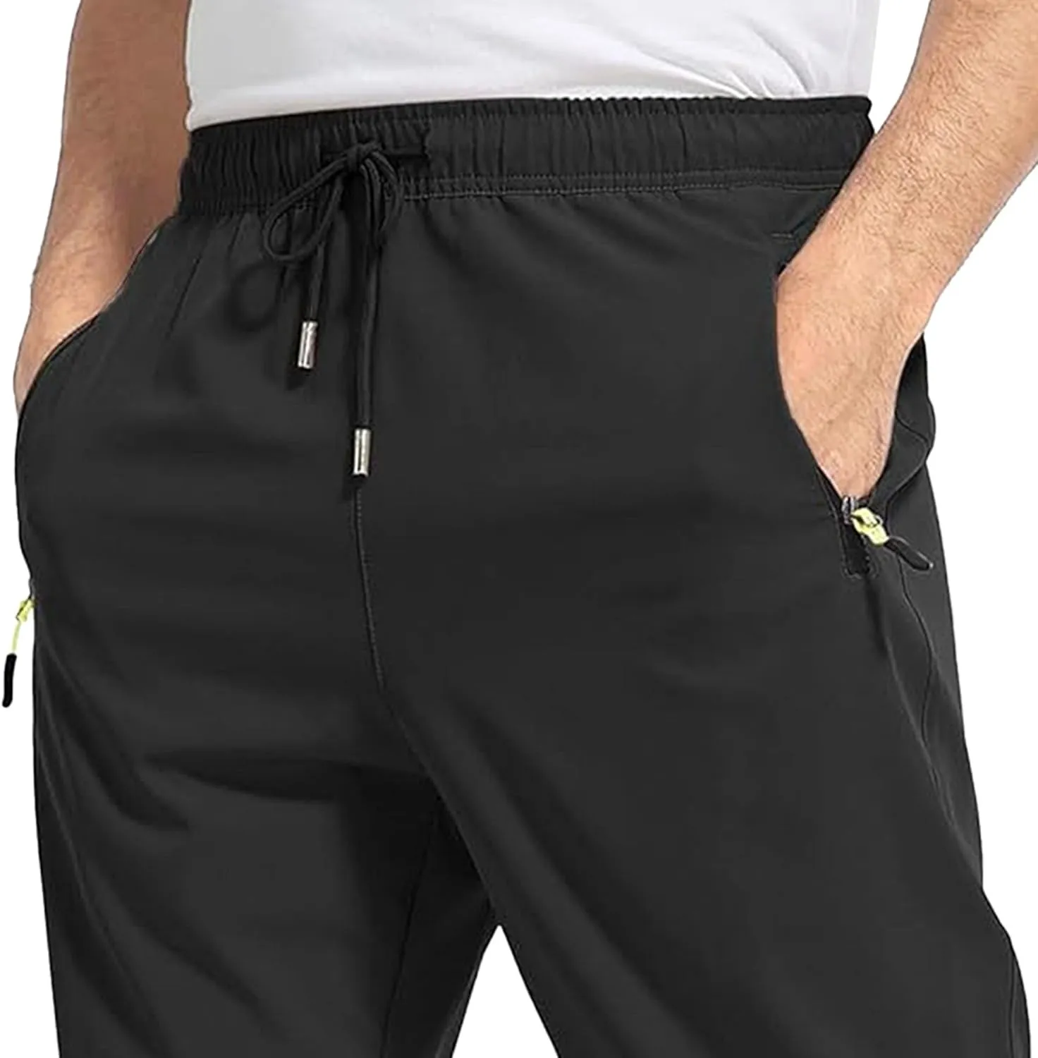 Men's Summer Drawstring Joggers Pants Stretch Elastic Waist Hiking Trousers Casual Solid Slim Fit Outdoor Pants