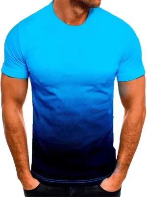 Mens Summer Shirt Causal Short Sleeve Gradient Color Fashion Top Lightweight Crewneck Shirts Gym Workout Pullover
