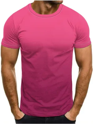 Mens Summer Shirt Causal Short Sleeve Gradient Color Fashion Top Lightweight Crewneck Shirts Gym Workout Pullover