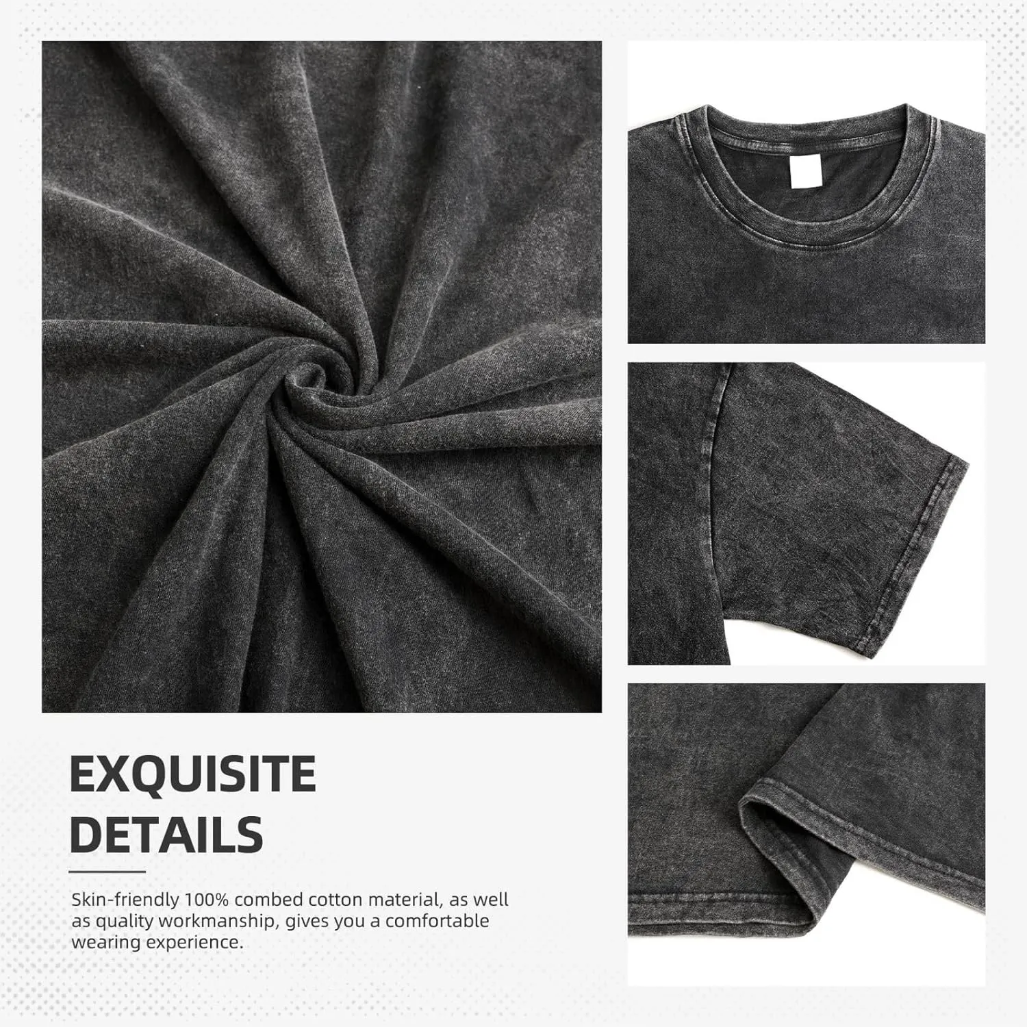 Men's Vintage Oversized Drop Shoulder Fashion T Shirts Loose Wash Solid Tee Tops
