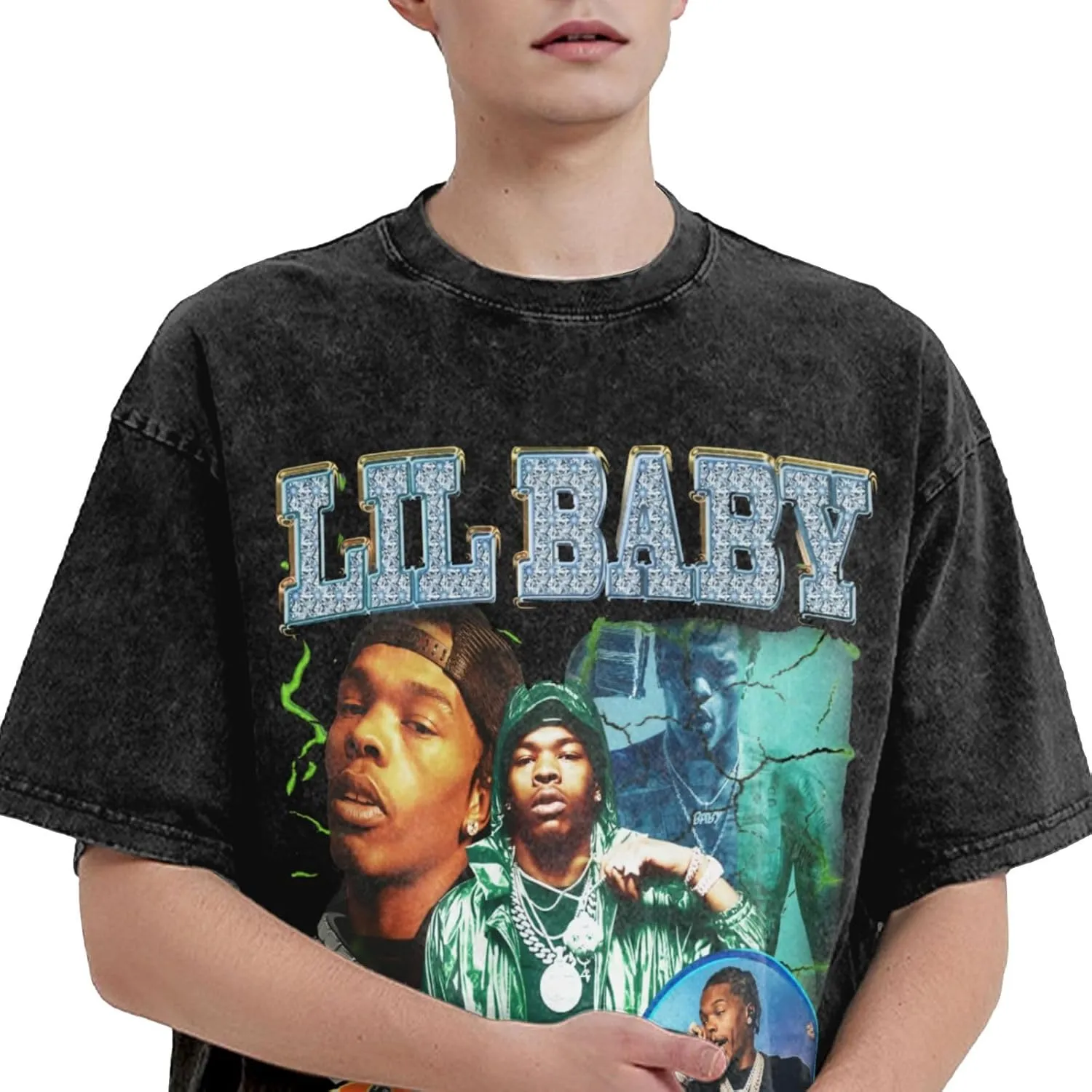 Mens Vintage Oversized Drop Shoulder Novelty T-Shirts Loose Wash Solid Tee Tops