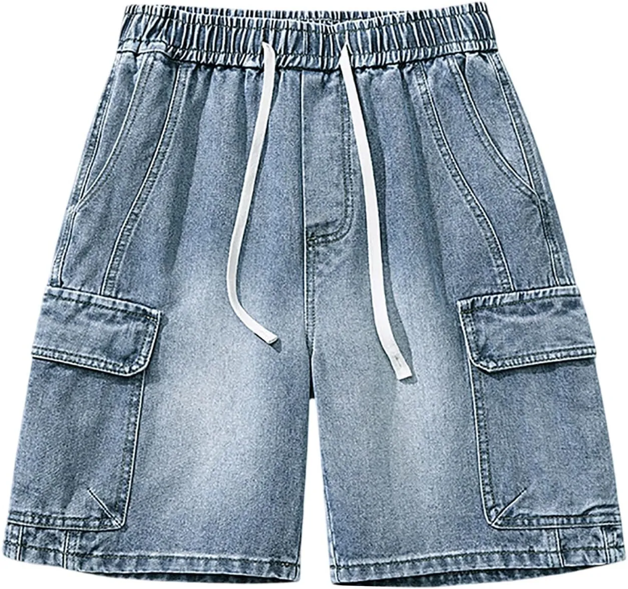 Men's Wide Leg Y2K Hip Hop Mid Jean Shorts Work Denim Shorts with Pockets Aesthetic Pants Streetwear Clothes