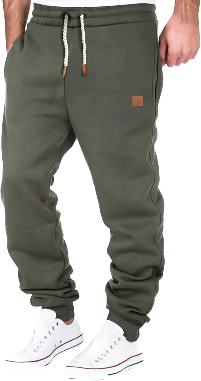 Mens Workout Cargo Sweatpants Pants Athletic Mens Cotton Linen Pants Drawstring Loose Beach Pants with Pockets Men's