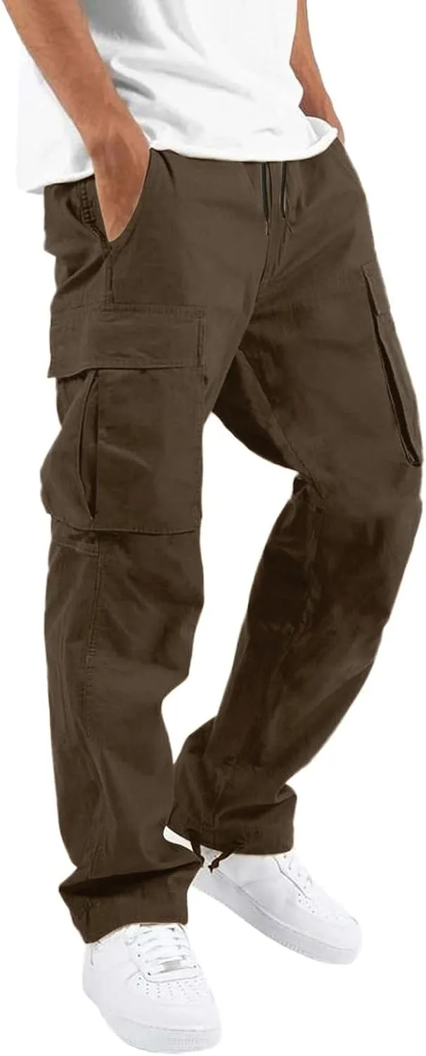 Mens Workout Cargo Sweatpants Pants Stretch Slim Fit Workout Bodybuilding Sweatpants Work Pants for Men with Pockets
