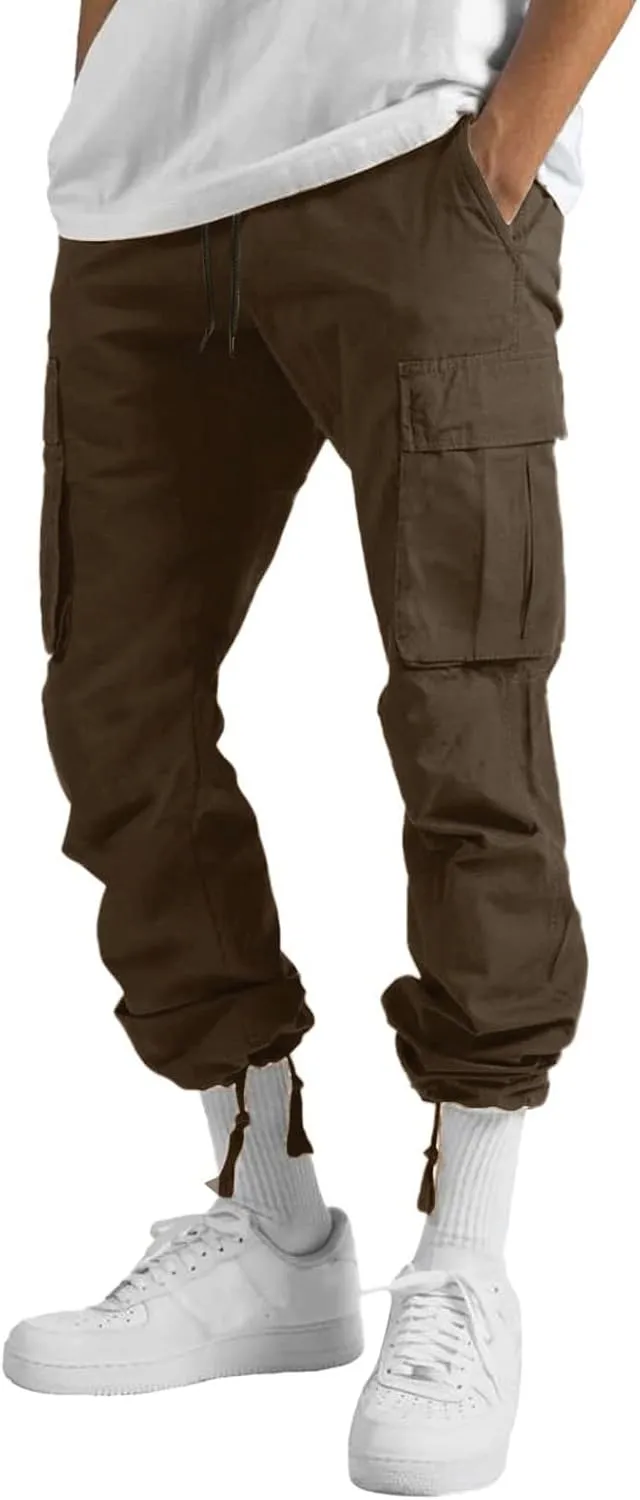 Mens Workout Cargo Sweatpants Pants Stretch Slim Fit Workout Bodybuilding Sweatpants Work Pants for Men with Pockets