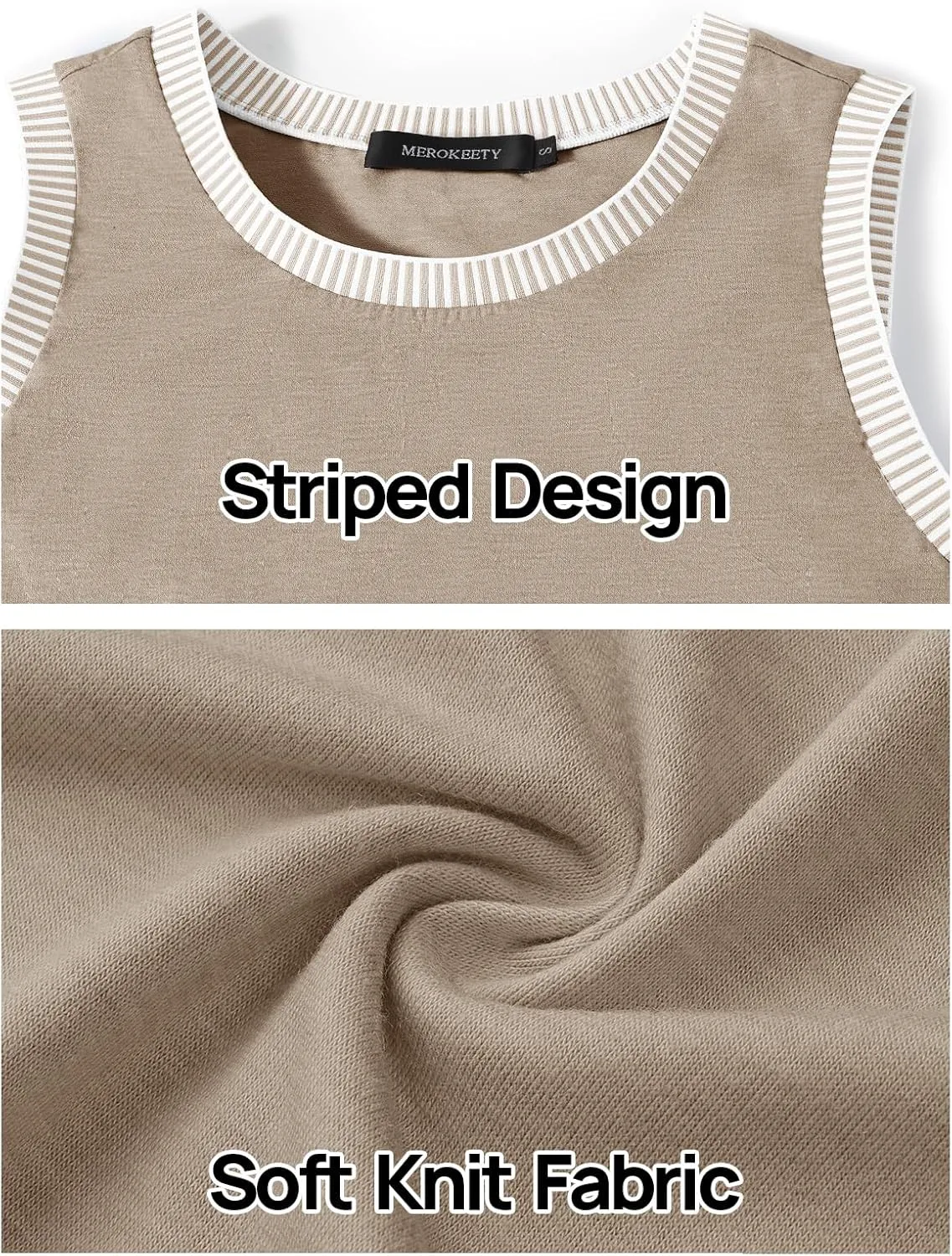 MEROKEETY Women's 2025 Summer Casual Sleeveless Tank Top Crew Neck Striped Color Block T Shirts