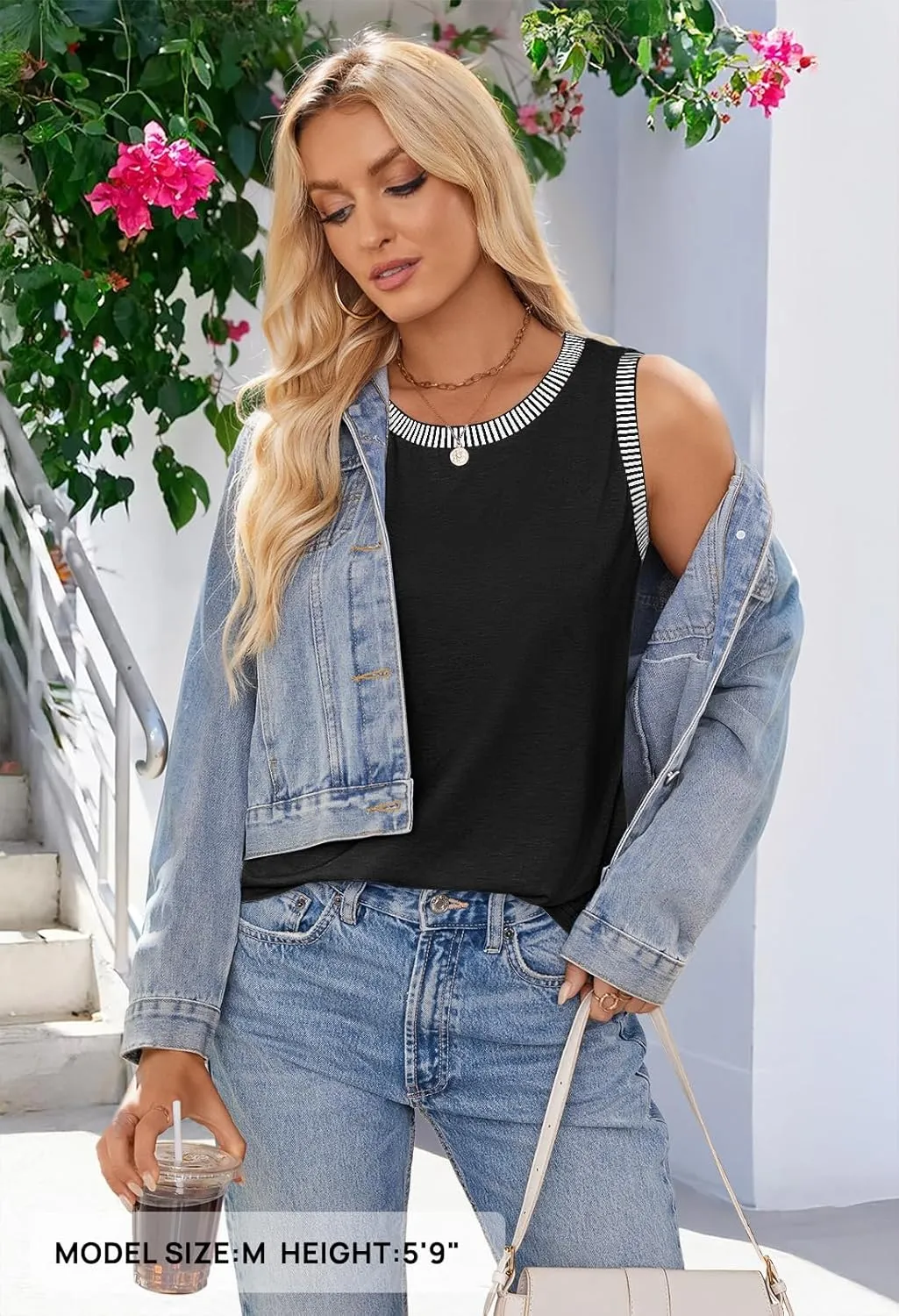 MEROKEETY Women's 2025 Summer Casual Sleeveless Tank Top Crew Neck Striped Color Block T Shirts