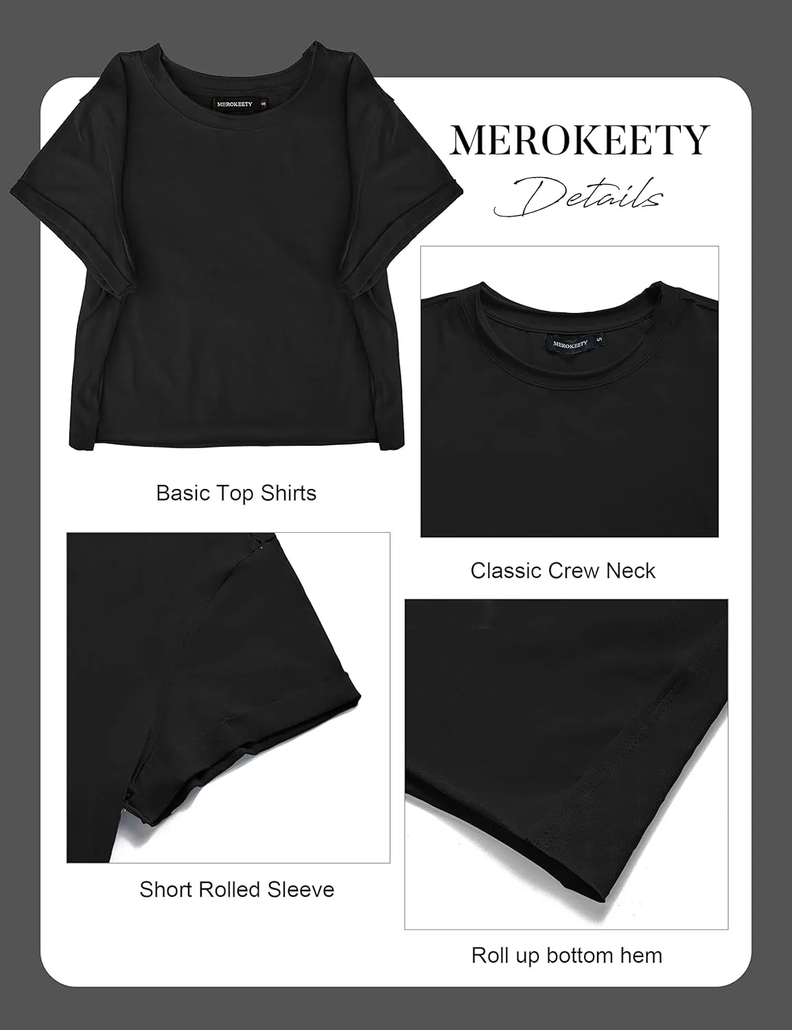 MEROKEETY Womens 2025 Summer Short Sleeve Crewneck Crop Tops Casual Solid T-Shirts