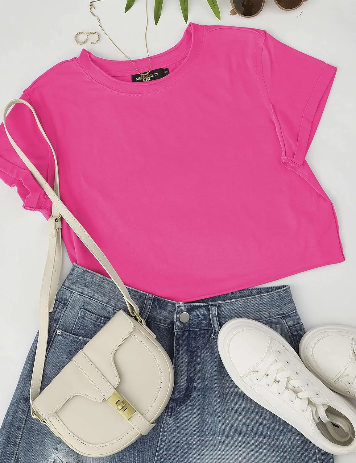 MEROKEETY Womens 2025 Summer Short Sleeve Crewneck Crop Tops Casual Solid T-Shirts