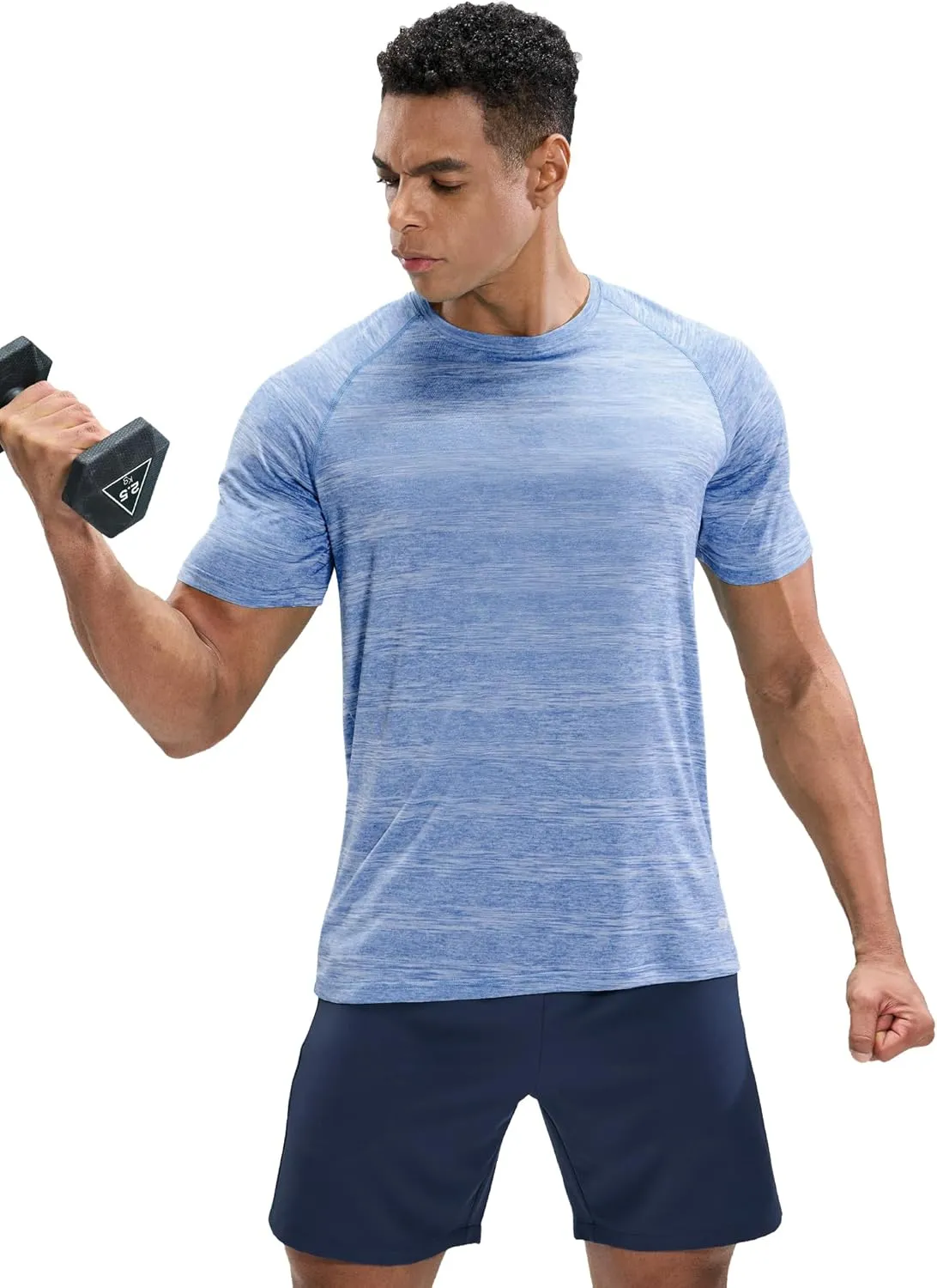 MIER Mens T Shirts Short Sleeve Quick Dry Active Tee for Running Workout Gym, Stripe