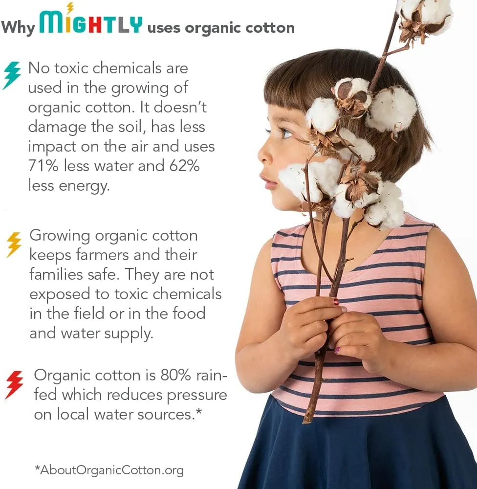 Mightly Girls' Rib Scooped Neck Short Sleeve T Shirts | 100% Organic Cotton, Colorful Casual Stylish Clothes