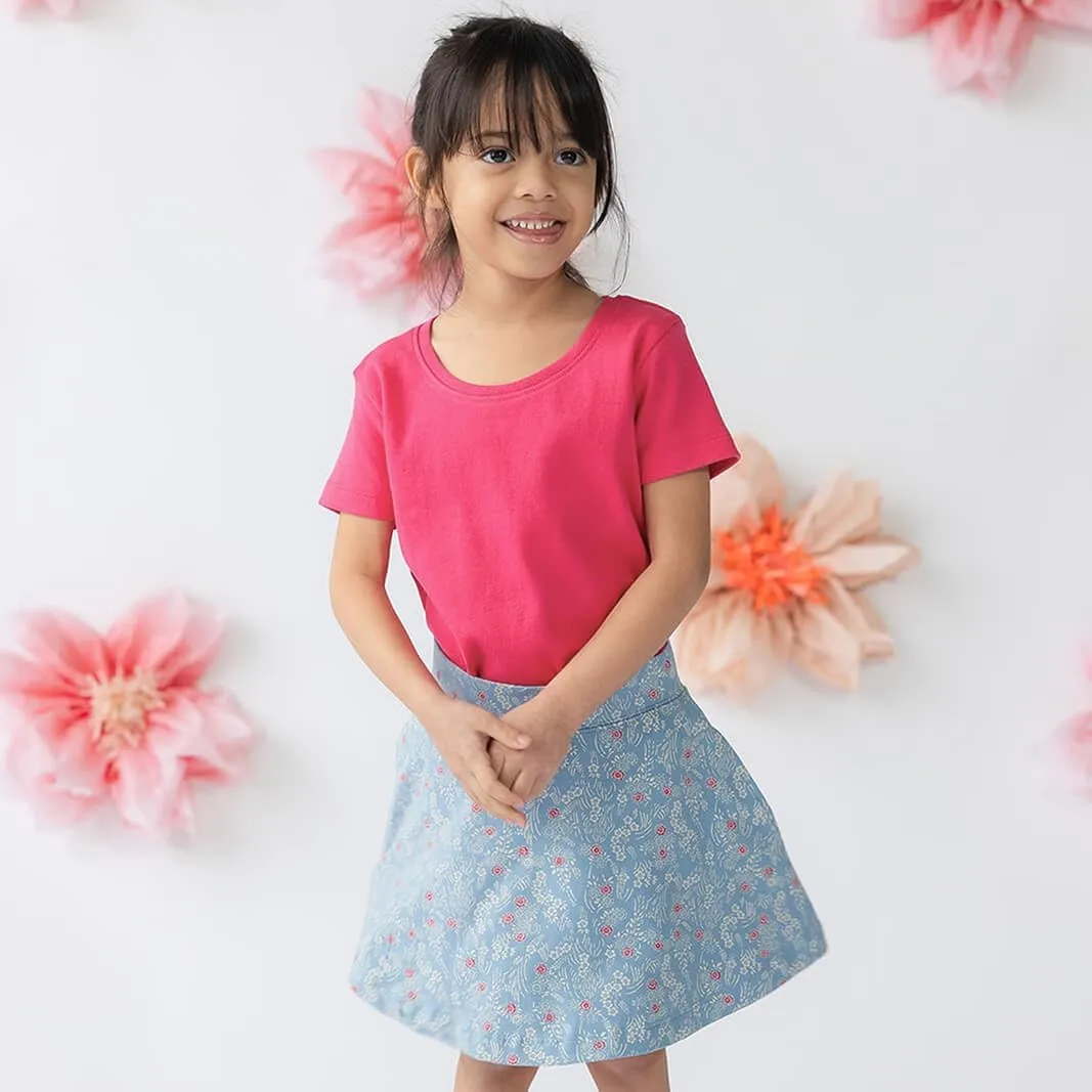 Mightly Girls' Rib Scooped Neck Short Sleeve T Shirts | 100% Organic Cotton, Colorful Casual Stylish Clothes