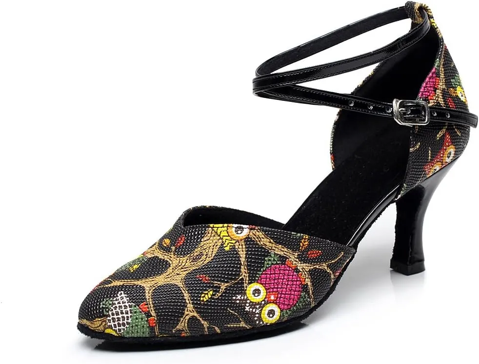 Minishion QJ6235 Women's Comfort Ankle Strap Pleather Latin Salsa Ballroom Dance Shoes