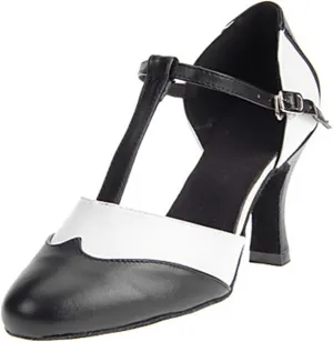 Minishion Women's TH036 T-Strap Leather Wedding Ballroom Latin Taogo Dance Pumps Shoes