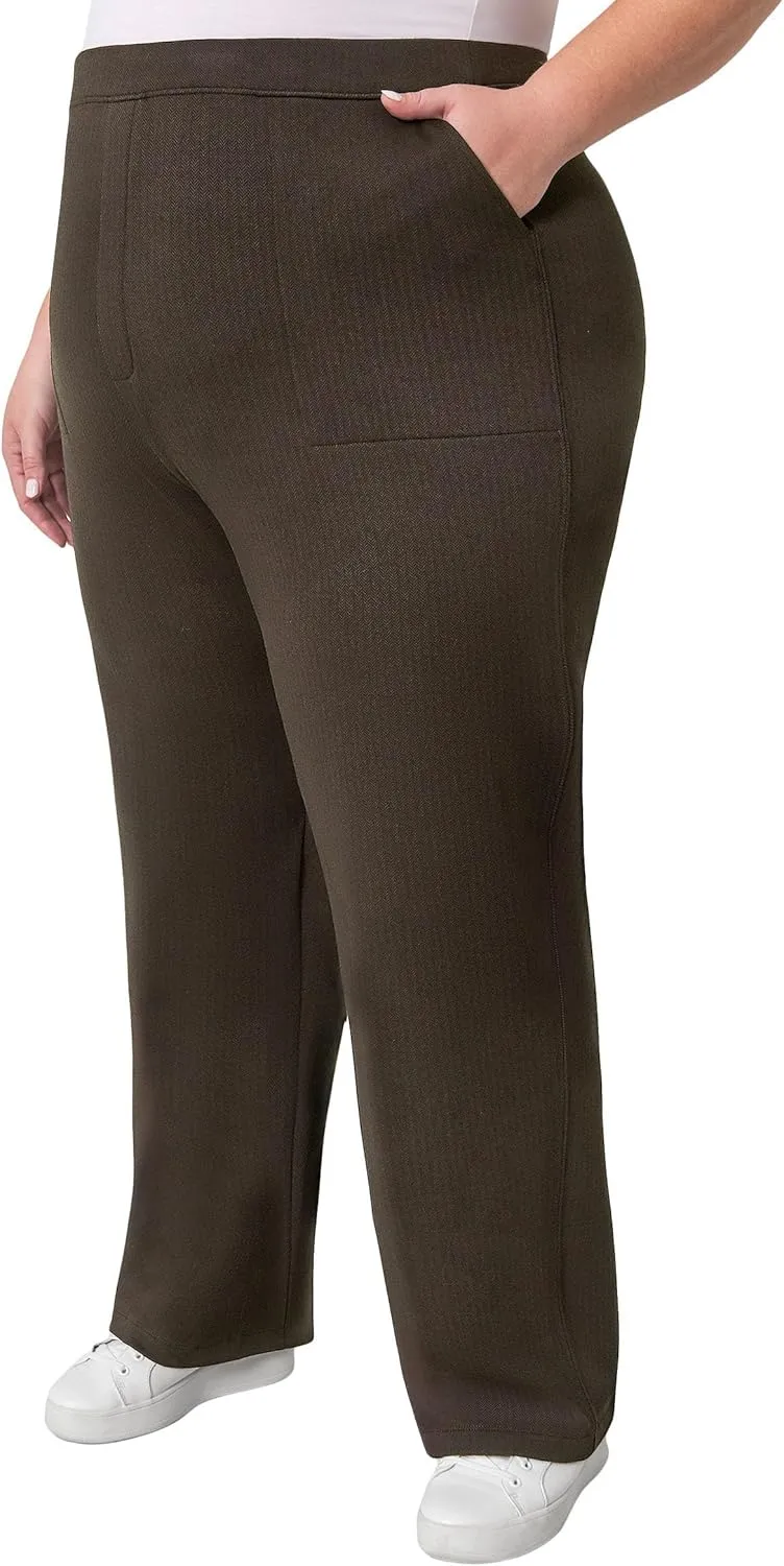Mondetta Women's Pull-On Herringbone Straight Leg Pants