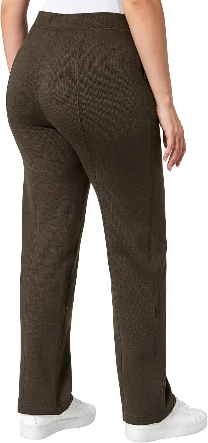 Mondetta Women's Pull-On Herringbone Straight Leg Pants