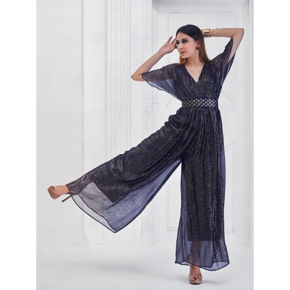 MONK & MEI Christina Jumpsuit and Belt- Blue