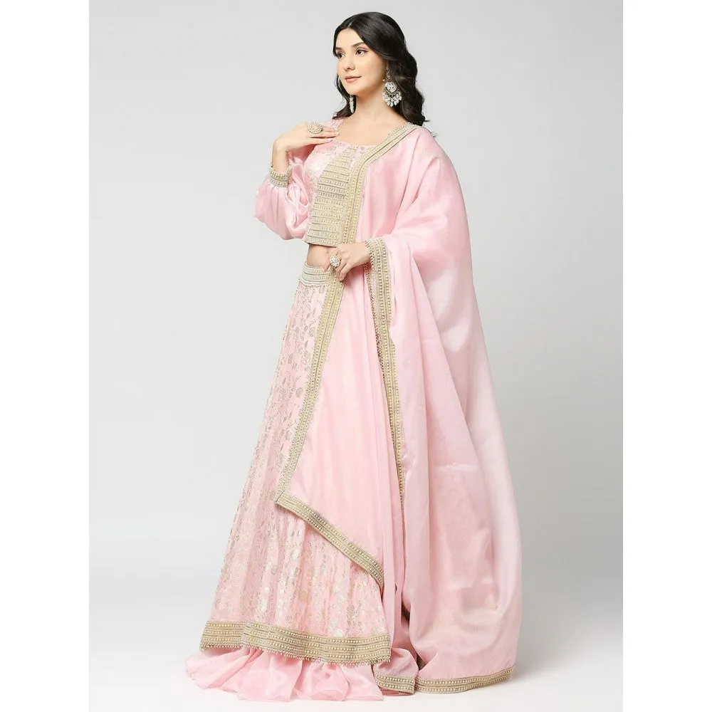 MONK & MEI Handcrafted Lehenga with Blouse & Dupatta - Blush Pink (Set of 3)