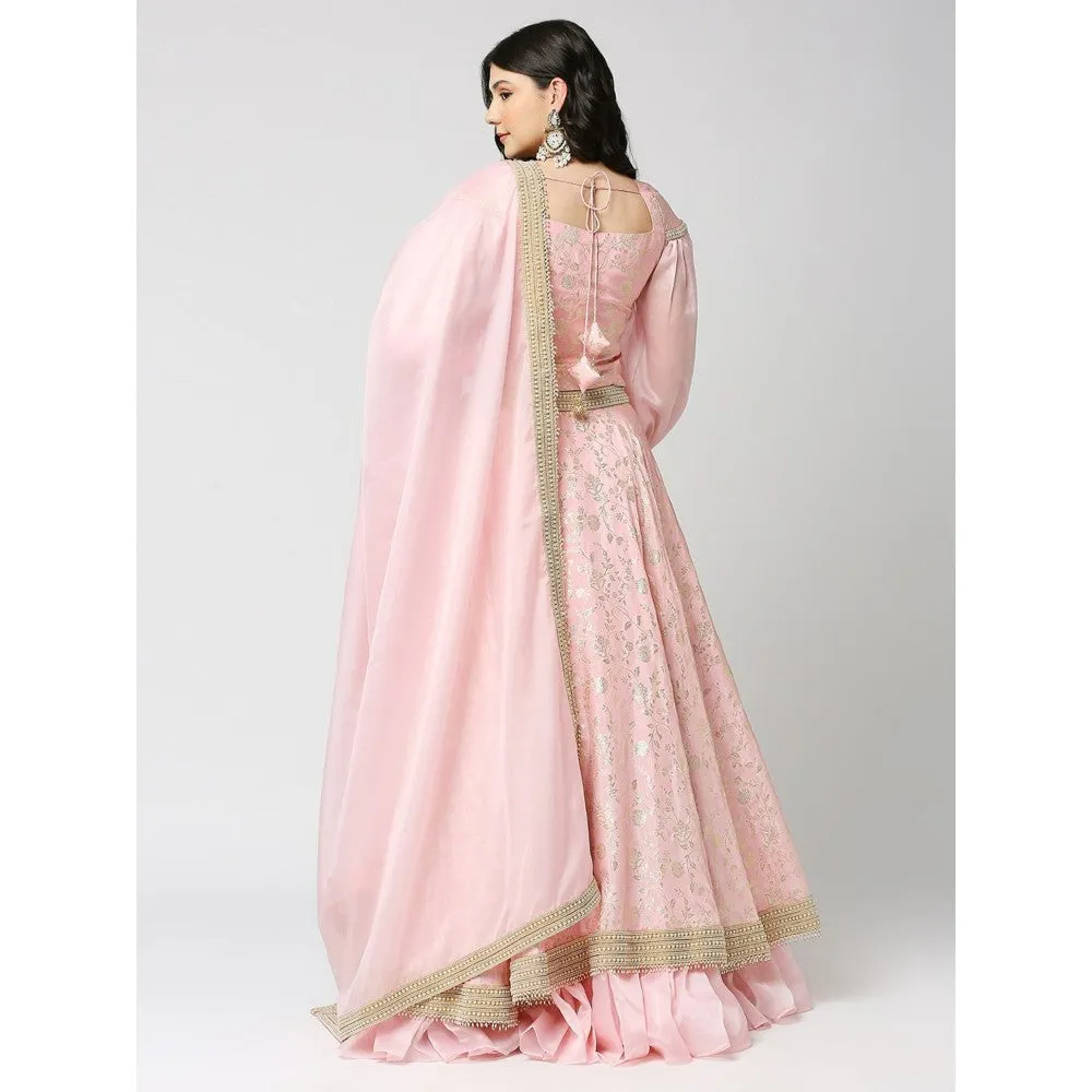 MONK & MEI Handcrafted Lehenga with Blouse & Dupatta - Blush Pink (Set of 3)
