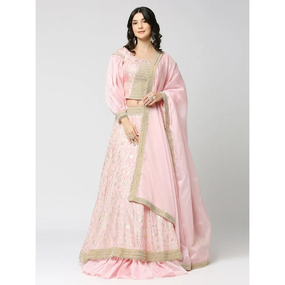 MONK & MEI Handcrafted Lehenga with Blouse & Dupatta - Blush Pink (Set of 3)
