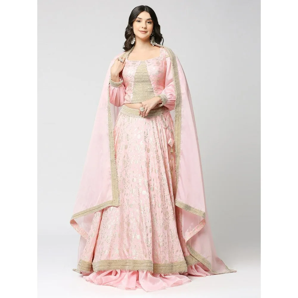 MONK & MEI Handcrafted Lehenga with Blouse & Dupatta - Blush Pink (Set of 3)
