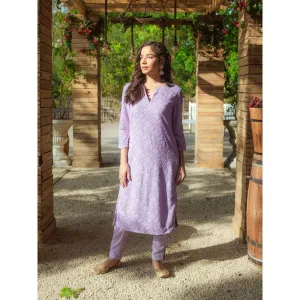 MONK & MEI Malak Straight Chikankari Kurta and Pant (Set of 2)