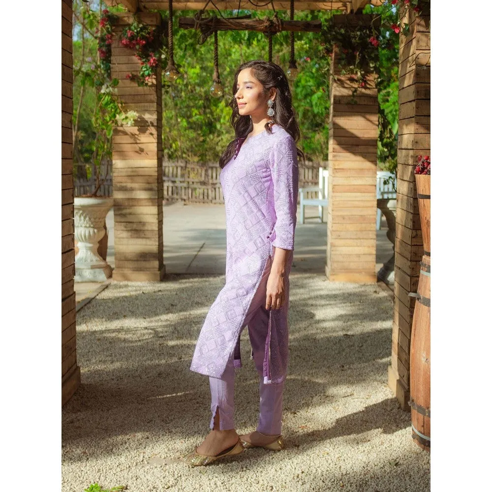 MONK & MEI Malak Straight Chikankari Kurta and Pant (Set of 2)