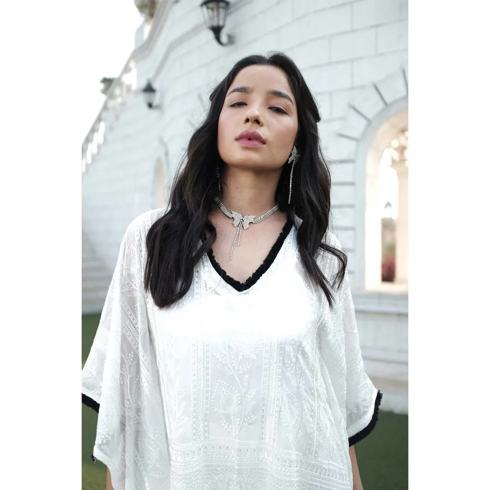MONK & MEI Suraiya Chikankari Kaftan- White