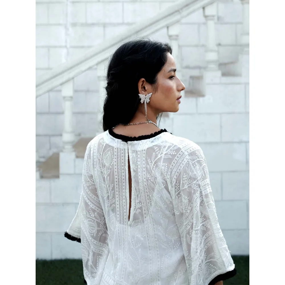 MONK & MEI Suraiya Chikankari Kaftan- White