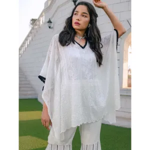 MONK & MEI Suraiya Chikankari Kaftan- White