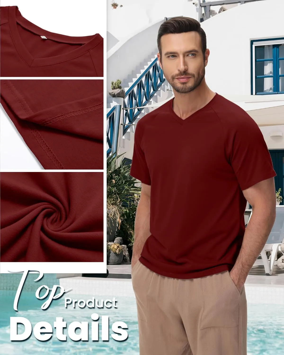 Neer 3 Pack Men's Big and Tall V Neck T-Shirts M-7X, 35% Cotton Short Sleeve Raglan Tops Casual Regular Summer Basic Tees