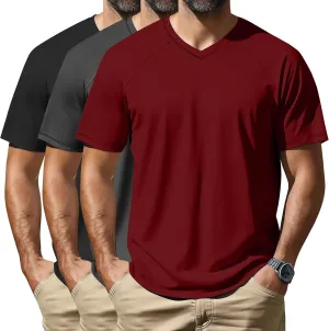 Neer 3 Pack Men's Big and Tall V Neck T-Shirts M-7X, 35% Cotton Short Sleeve Raglan Tops Casual Regular Summer Basic Tees