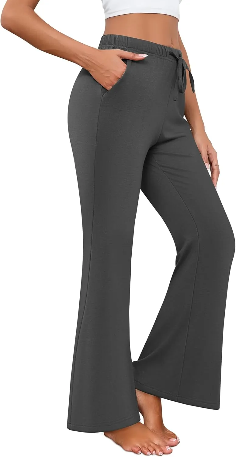 Neer 3 Pack Women's Wide Leg Palazzo Pants, High Waist Drawstring Sweatpants Flared Knit Yoga Pants Lounge Pants with Pockets