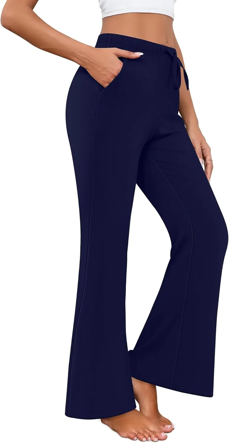 Neer 3 Pack Women's Wide Leg Palazzo Pants, High Waist Drawstring Sweatpants Flared Knit Yoga Pants Lounge Pants with Pockets