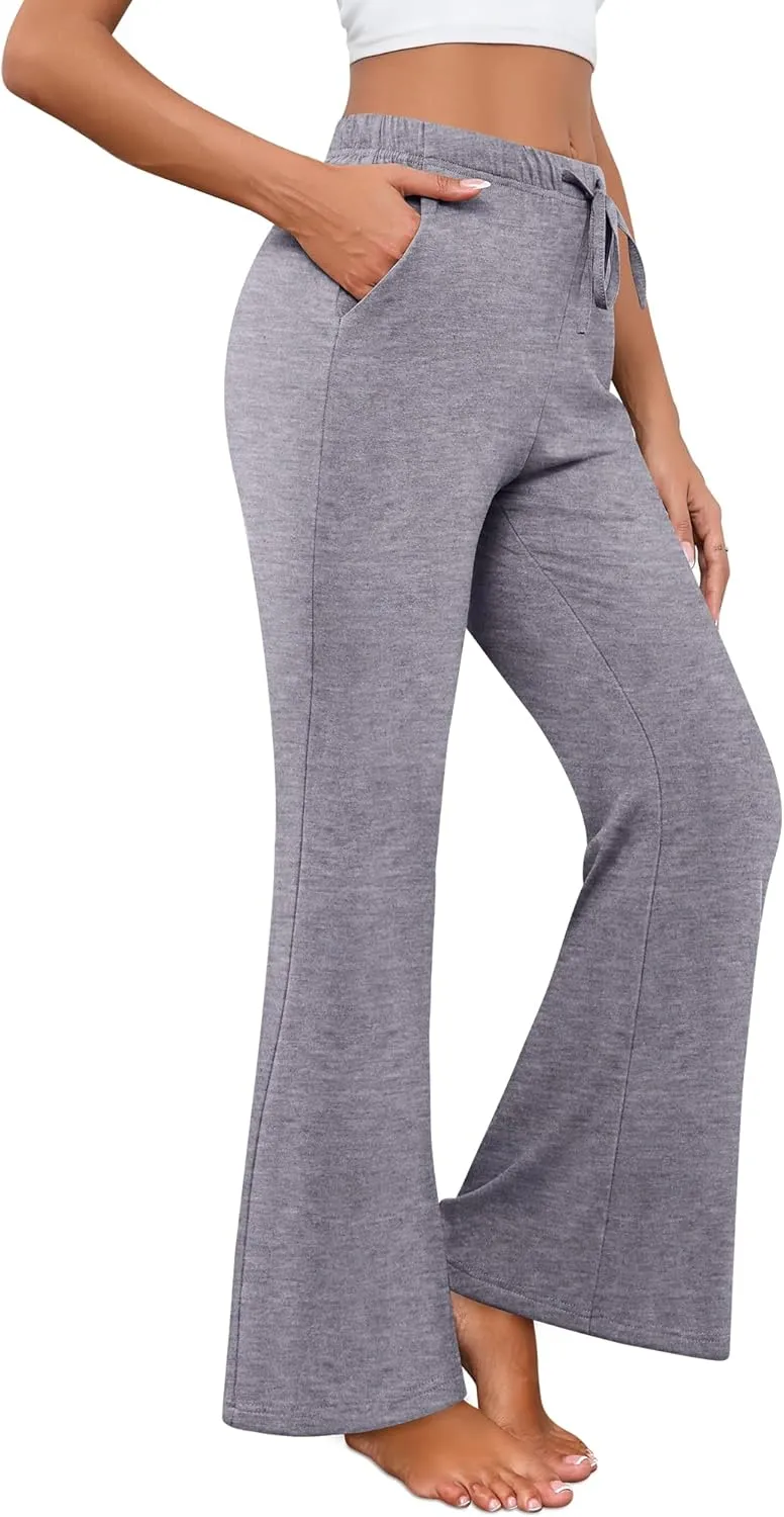 Neer 3 Pack Women's Wide Leg Palazzo Pants, High Waist Drawstring Sweatpants Flared Knit Yoga Pants Lounge Pants with Pockets