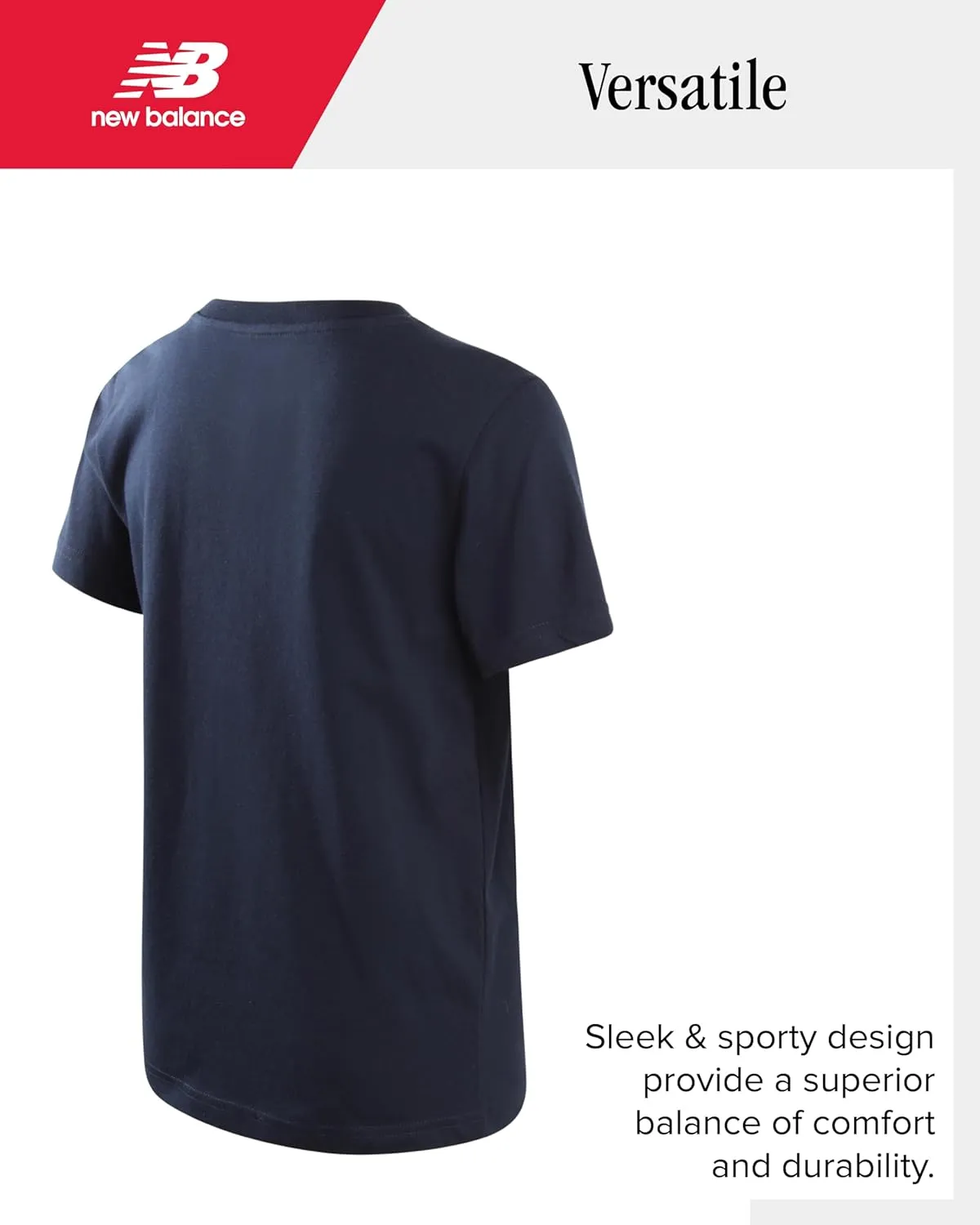 New Balance Boys' T-Shirt - Cotton Core Stacked Logo Shirt for Boys' - Kids Youth Athletic Crewneck Short Sleeve Tee (8-20)