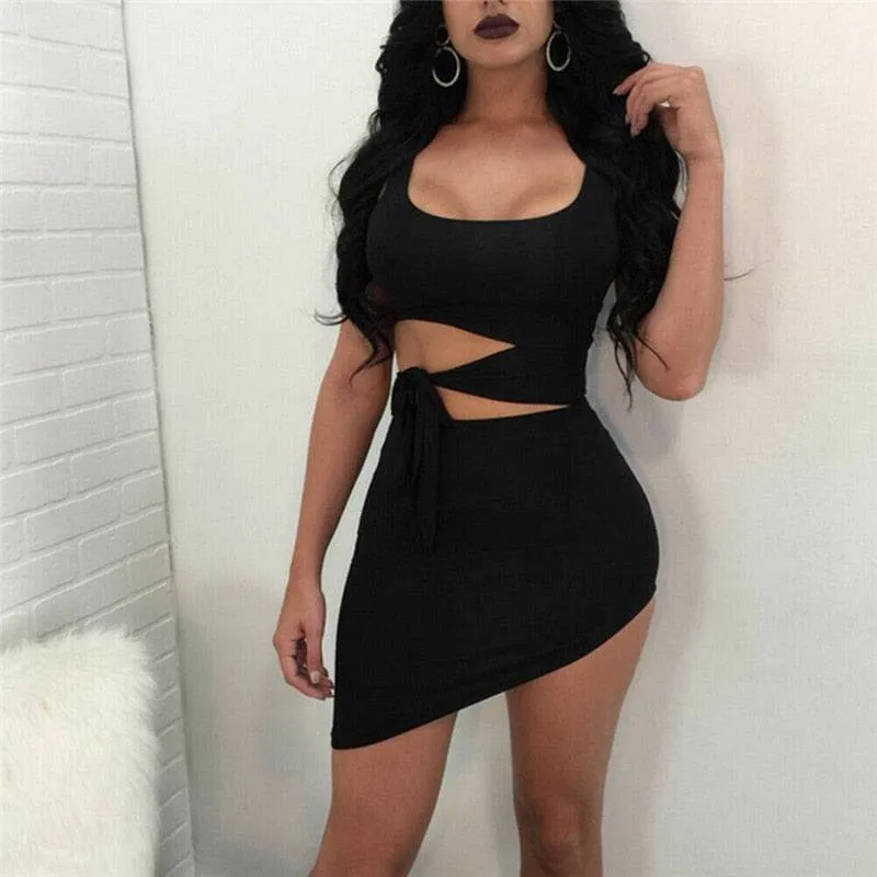 O-neck Hypotenuse Dress Hollow Out High Waist Package Hip Dress