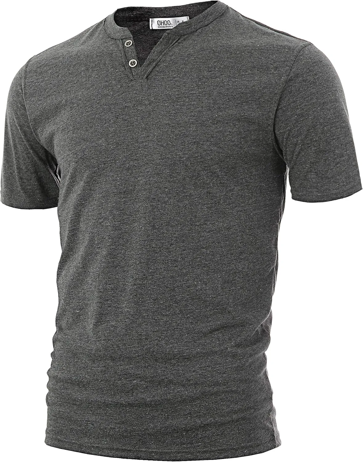 Ohoo Mens Slim Fit Casual Short Sleeve Placket Melange Color Fabric Cotton Henley T-Shirts