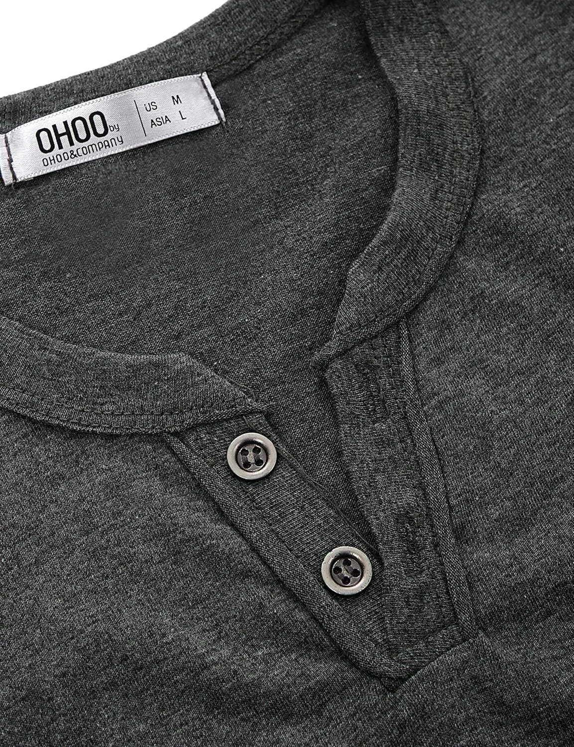 Ohoo Mens Slim Fit Casual Short Sleeve Placket Melange Color Fabric Cotton Henley T-Shirts