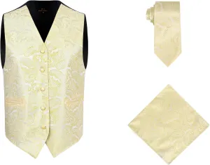 Oliver George Mens 3pc Formal Waistcoat Suit Dress Vest Floral Paisley and Necktie Pocket Square Wedding Set