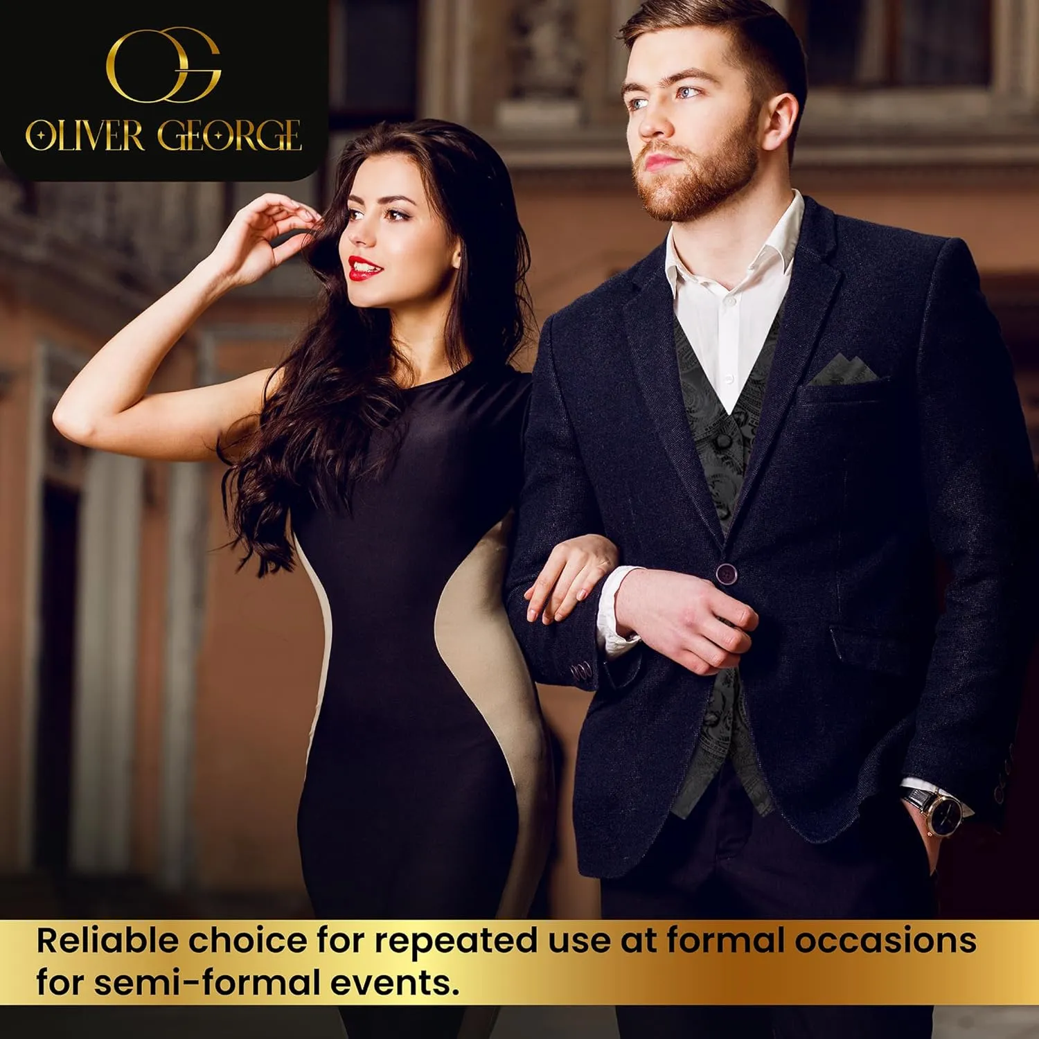 Oliver George Mens 3pc Formal Waistcoat Suit Dress Vest Floral Paisley and Necktie Pocket Square Wedding Set